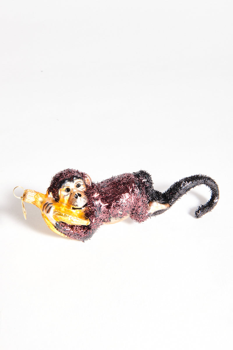 Monkey with Banana Blown Glass Ornament